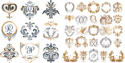 Calligraphic letter elements and frame elegant decor. Vector Symbols - obrazy, fototapety, plakaty