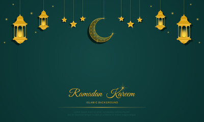 Ramadan kareem. Islamic background. Ramadan islamic holiday invitations templates with gold crescent moon. Luxury design. Vector illustration.