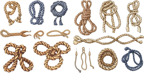 Nautical rope knots vector decorative vintage elements - obrazy, fototapety, plakaty