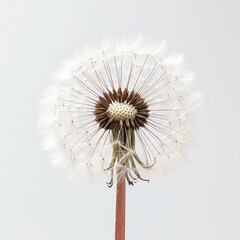 Ethereal Dandelion Seed Head, Delicate Nature Detail on White Background