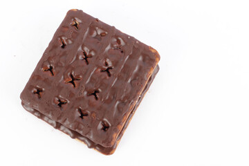 Chocolate coated cracker biscuit isolated on white background