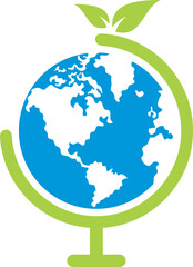 globe green leaf ecology logo green planet earth