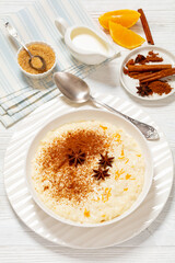 rizogalo, creamy greek rice pudding in a bowl