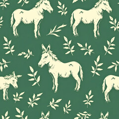 Donkey pattern, frameless pattern to enlarge and use as graphic element like background, tiles, ai generated