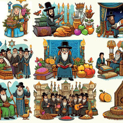miniature illustration on the theme of Purim, holiday card