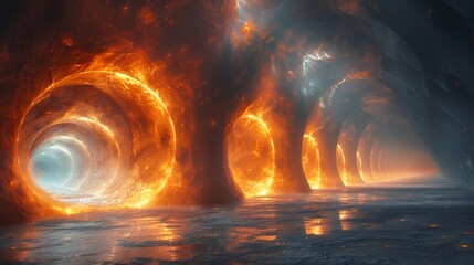 Symmetrical mysteries illuminated by lightemitting materials casting a soft glow in 3D abstract darkness