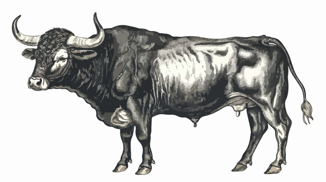 Bull isolated on white. Bread Piedmontese. hand drawn