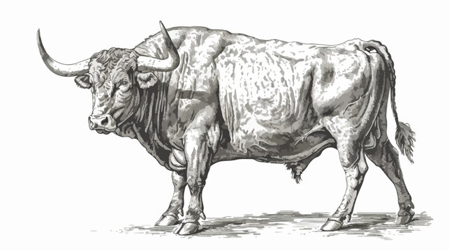 Bull isolated on white. Bread Piedmontese. hand drawn