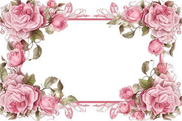 flowers frame with watercolor roses isolated on PNG Background. Generative Ai.