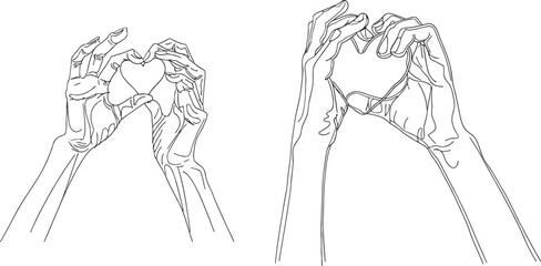 one line drawing hands making sign or symbol heart by fingers