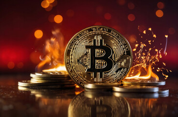 burning bitcoin background