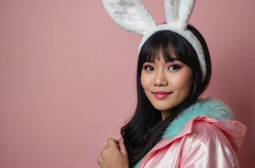 funny woman portrait with easter bunny