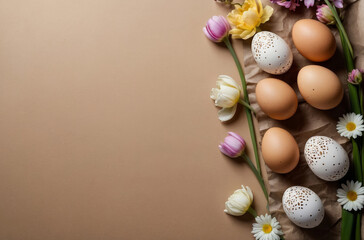 Obraz na płótnie Canvas easter card with tulips and eggs