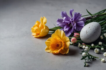 Fototapeta na wymiar easter card with tulips and eggs