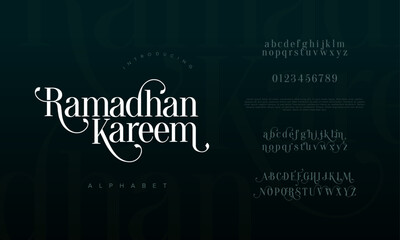 Kareem premium luxury arabic alphabet letters and numbers. Elegant islamic  typography ramadan wedding serif font decorative vintage. Creative vector illustration