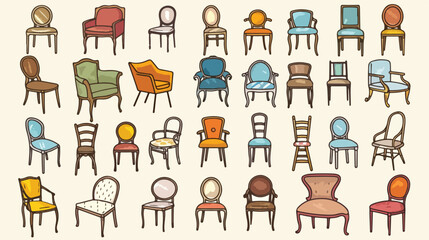 Chair doodle icons collection in vector. Doodle chair