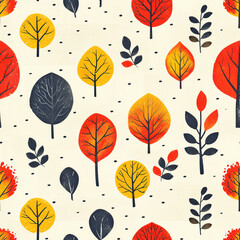 autumn Forest pattern, frameless pattern to enlarge and use as graphic element like background, tiles, ai generated
