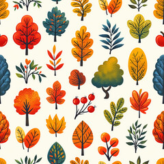 autumn Forest pattern, frameless pattern to enlarge and use as graphic element like background, tiles, ai generated