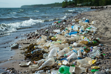 Fototapeta na wymiar Plastic waste on the seashore