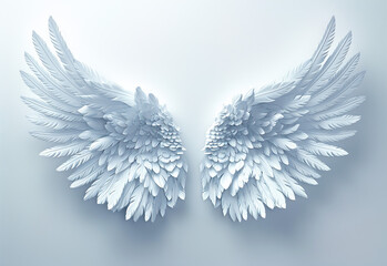 Realistic white angel wings on white background. Generative AI