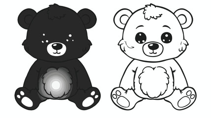 Obraz na płótnie Canvas Cute Bear Kawaii Bear black and white outline for coloring 