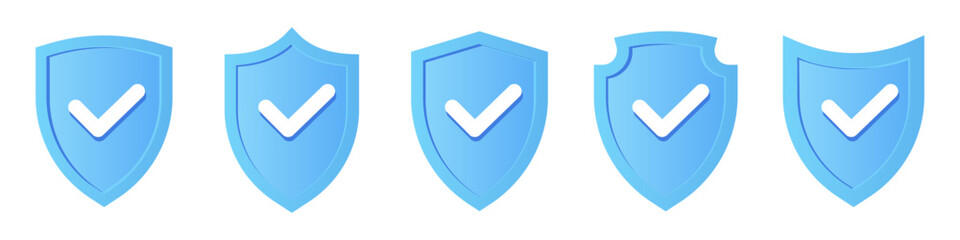 Shield with checkmark. Security shields with tick. Protection approve sign. Security shield protected icon. Security shield symbols.