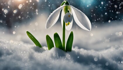 A snow covered flower with a stem