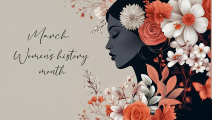 A stylish and modern floral tribute to Women's History Month, featuring beautiful blooms on a pastel background