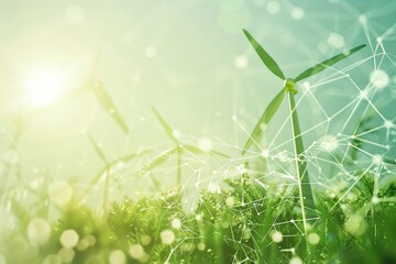 Fresh green plants with a dynamic overlay of energy and technology network, symbolizing growth and connectivity