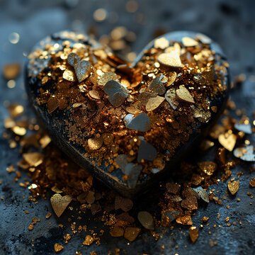 Vector gold heart. Golden heart 3d