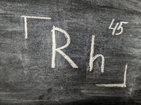 The chemical element rhodium with a serial number from the periodic table. Chalk drawing.