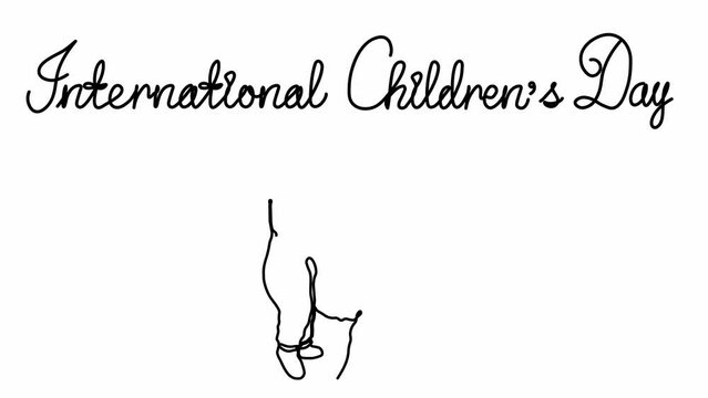 Self drawing animation with one continuous line draw,International Children's Day. Abstract mother with a child in her arms