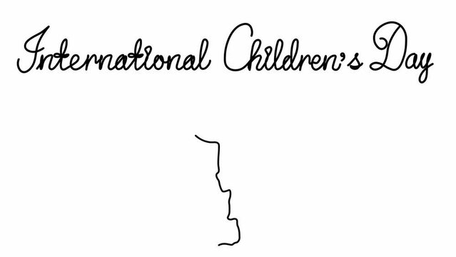 Self drawing animation with one continuous line draw,International Children's Day. Abstract little child,kid,baby with balloon