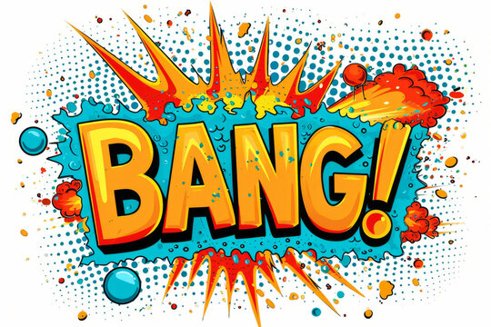 Comic book style "BANG!" explosion, vibrant pop art onomatopoeia concept