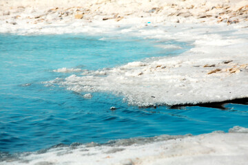 Close up Dead Sea salt mineral formations, Jordan