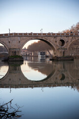 Fototapeta premium View of Ponte Sisto. It is a bridge in Rome's historic centre, Italy, spanning the river Tiber. It connects in Trastevere.