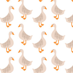 Seamless pattern with goose. Spring background for your design. Cute goose in flat style on a white background. Spring. Easter.