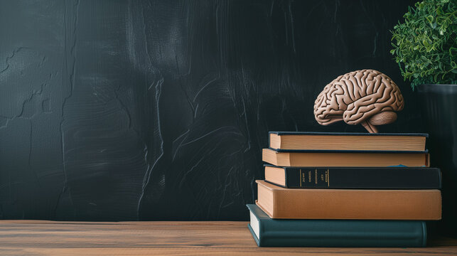 higher education concept. brain on a stack of books.