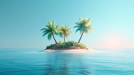 Fototapeta na wymiar Palm Trees on Small Ocean Island. Generative AI