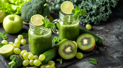 Green smoothie with apples,parsley,spinach,cucumber,lime and mint