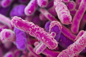 Bacteria closeup view under microscope Generative Ai 