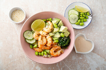 Shrimp poke with fresh lime and sesame seeds