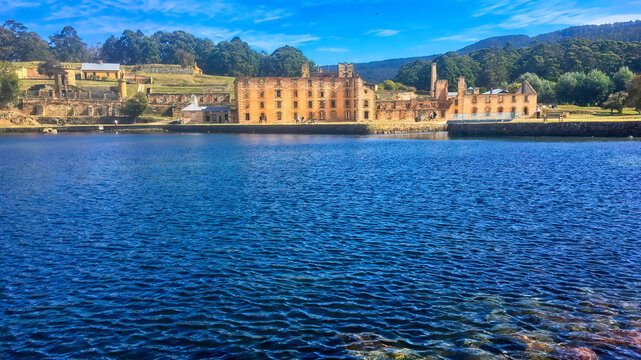 Glimmering waters leading to the remnants of Port Arthur convict settlement