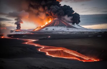 Fotobehang Volcano eruption, apocalyptic background. © Adam Sadlak