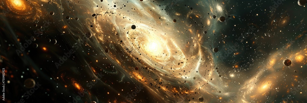 Wall mural abstract formations resembling planetary orbits and cosmic trajectories against a backdrop of swirli