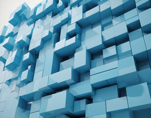 Blue geometric structure, 3d render