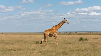 Naklejka na ściany i meble Giraffes graze in the fields amidst natural beauty.