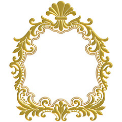 Vintage gold picture frame in oval shape for decoration. 3d illustration with transparent background.