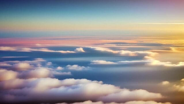 Witness the ethereal beauty of sunset from above the clouds in this captivating timelapse, a dance of light and color. Time-lapse. 4K.
