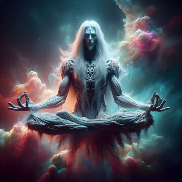 Alien being meditating in lotus pose